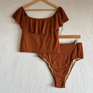 Kortni Jeane burnt orange two piece tankini size XL